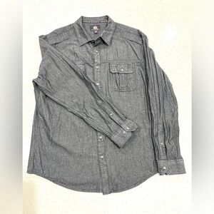 Rock & Republic Blue/Black Cotton Denim Look Shirt long Sleeve Roll Tab Button